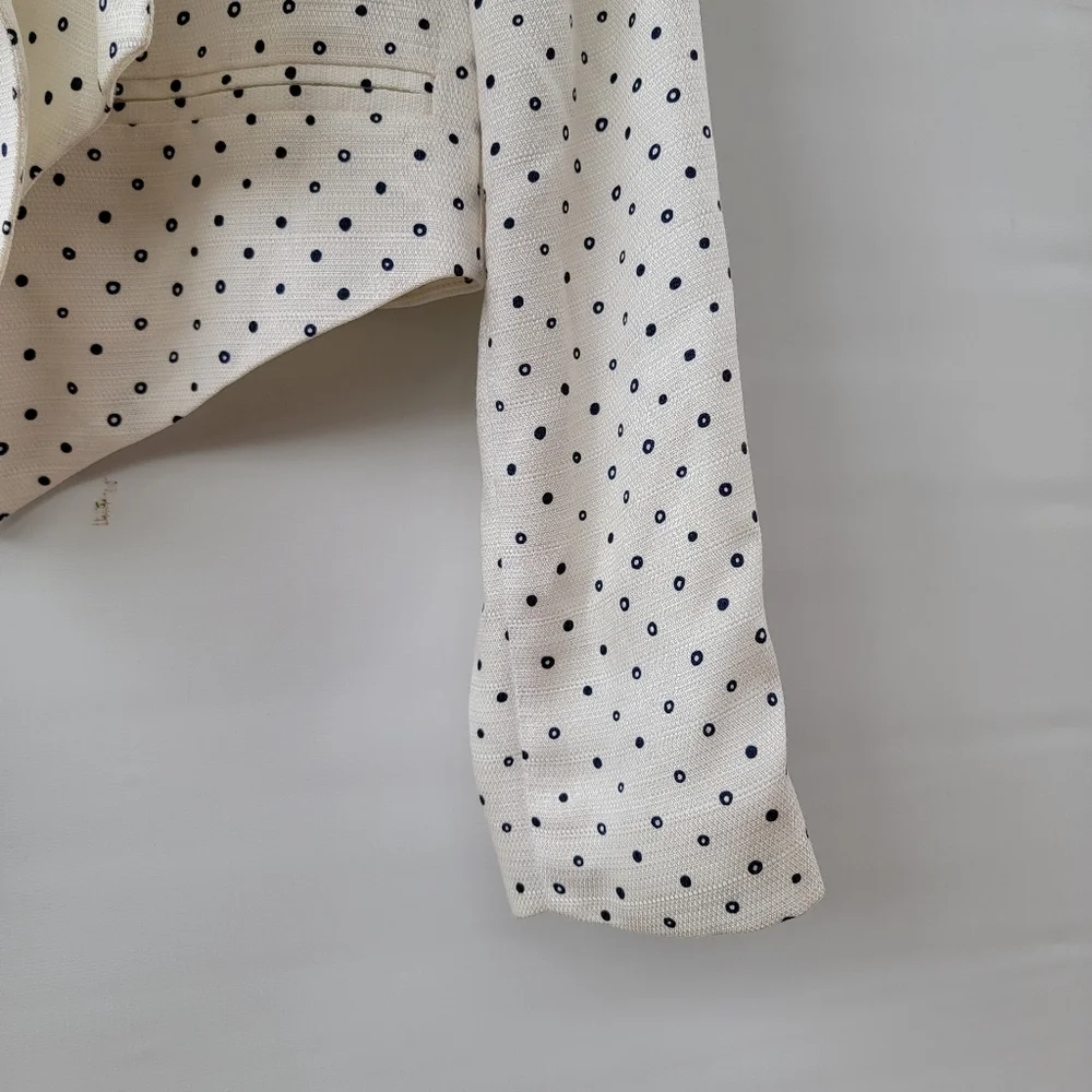 Anthropologie Cartonnier Polka Dot Blazer Size Small White Blue Bolero Jacket